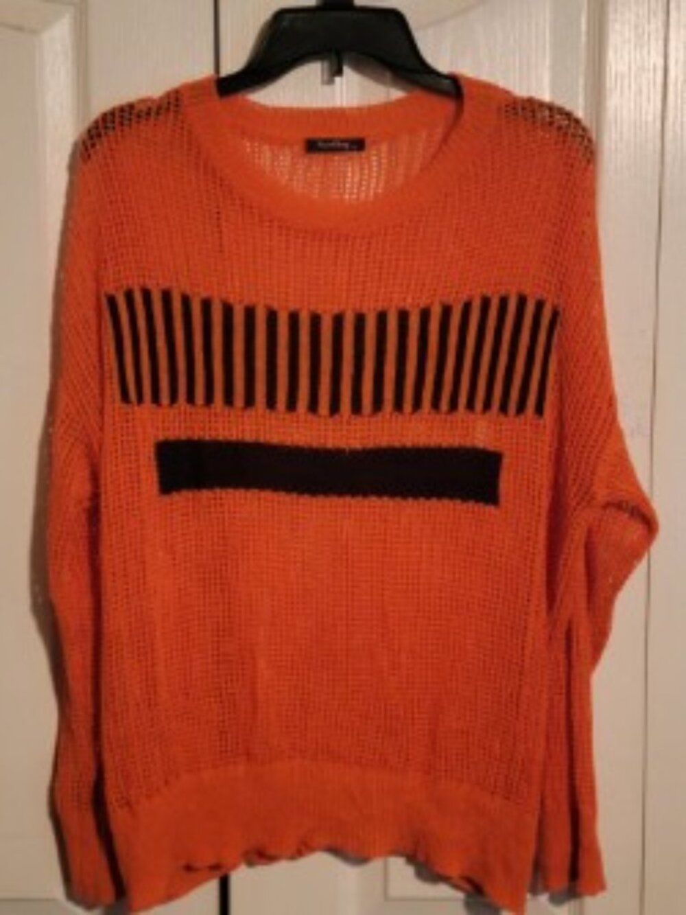 YumiDay Orange Mesh Knit Sweater Lightweight Sheer Pullover